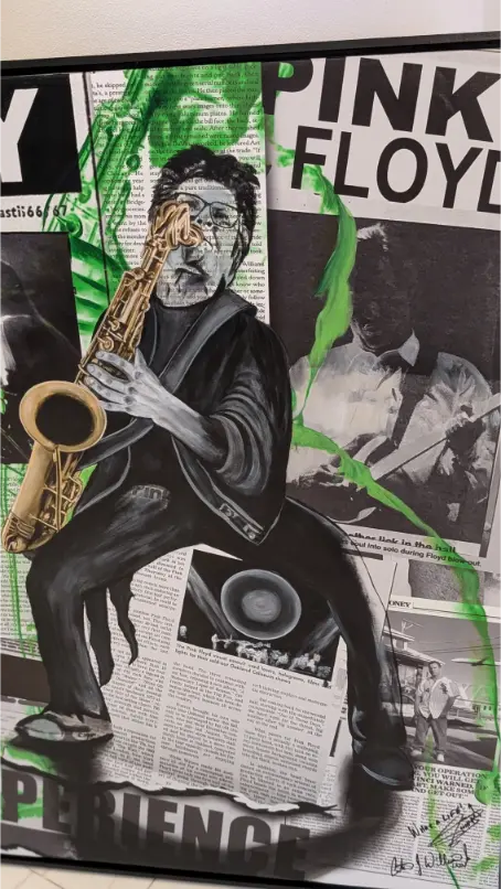 676021c6959ef23f5e45cc91 6760219b9ffcdf42b7079ff2 Pink Floyd Saxophone Mixed Media Art Bit Basel Art Basel December 2024.jpg